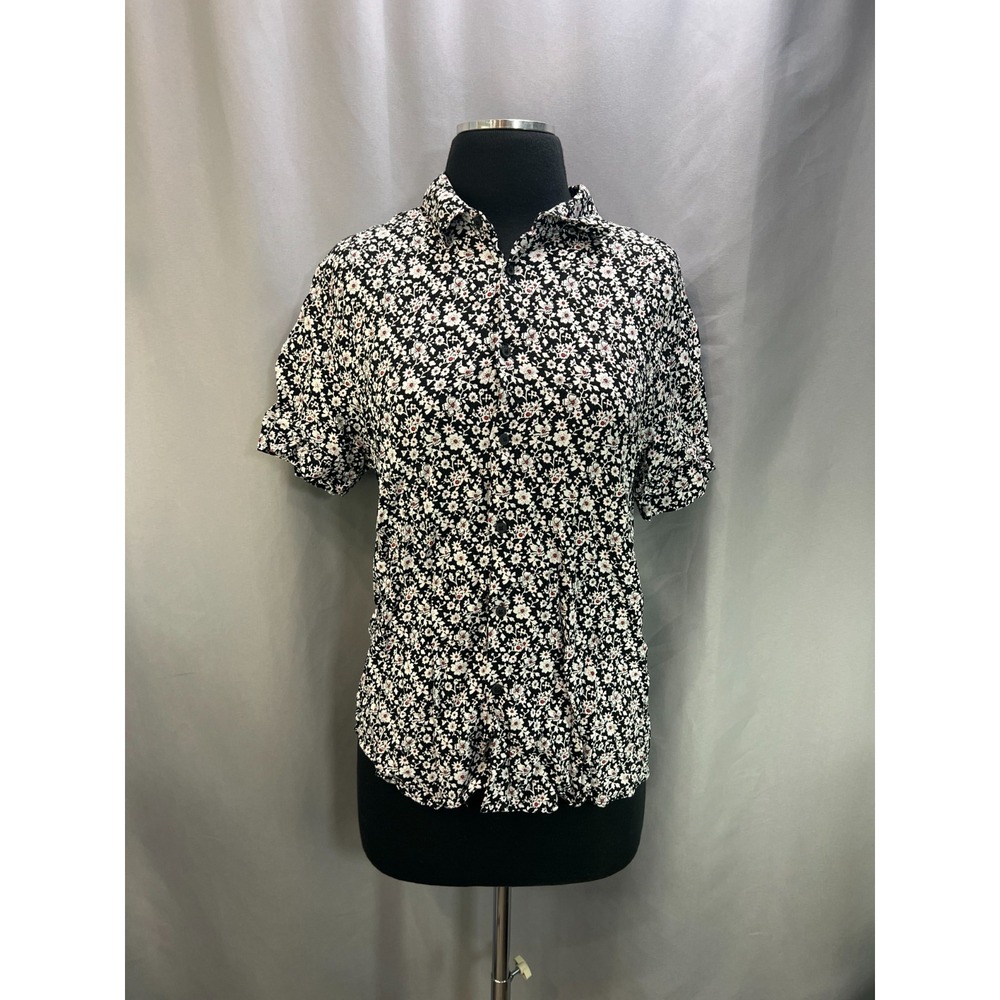 Denim & Flower Ricky Singh Shirt Womens Medium Black White Floral Button Front